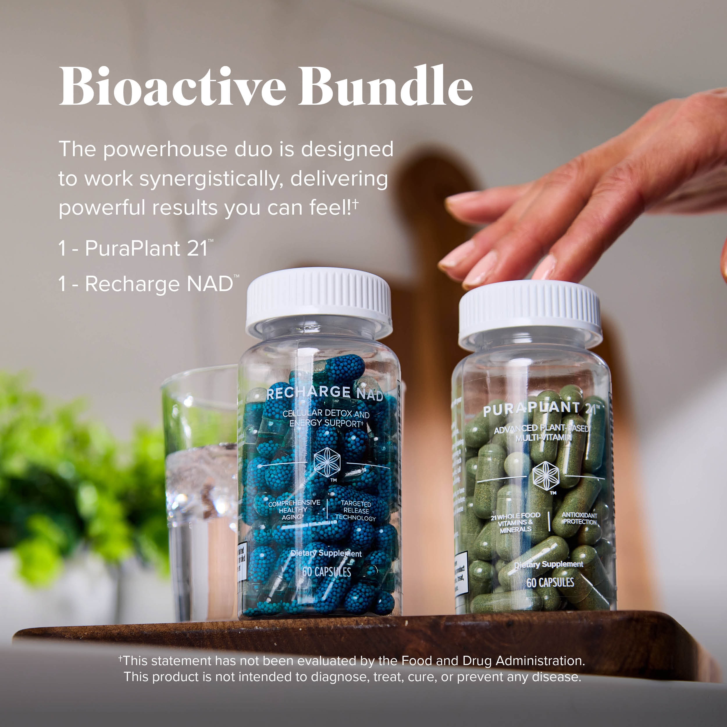 Bioactive Bundle — PuraPlant 21 and Recharge NAD supplement bottles